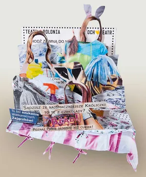 Chodz ze mna do lozka, kolaz,16x14x14cm z tlem