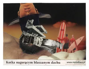 Kotka na goracym blaszanym dachu, kolaz,11,5x15,5cm