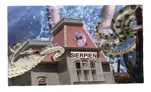 Sierpien, kolaz,8,4x14,5cm