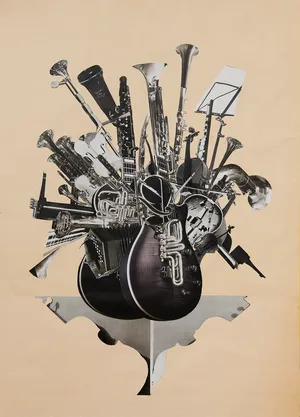 Oddźwięki 2, 2022, kolaz na papierze, 69x 50 cm, fot. Adam Gut